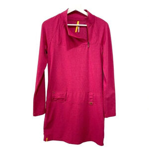 Lole Evolt Dress S with Mock Neck 1/4 Zip Stretch Tennis Dress Raspberry Pink
